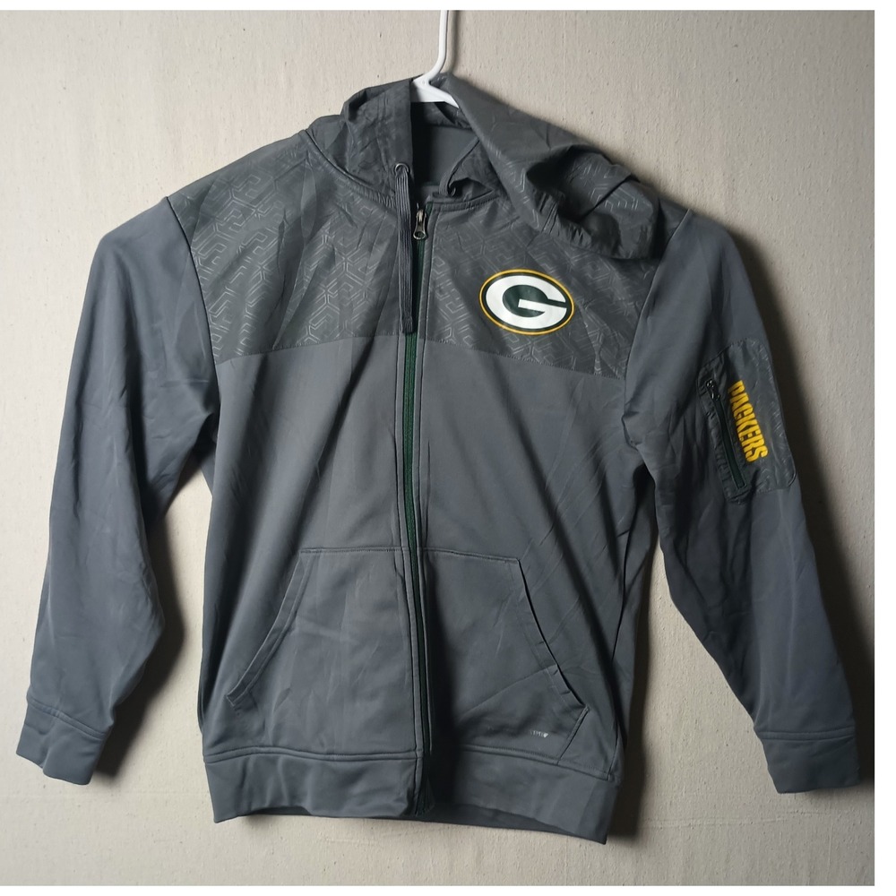 Majestic Green Bay Packers Full‎ Zip Hoodie Jacket NFL Football Gray Size Medium